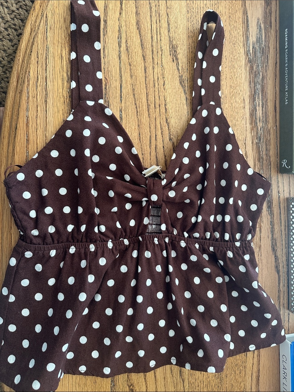 Brown Polka Dot Peplum Tank Top